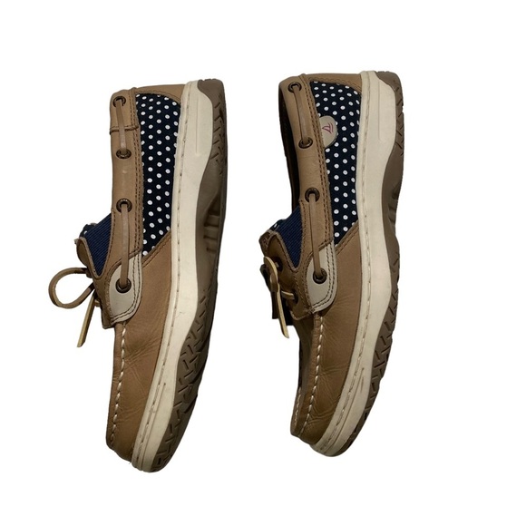 Sperry Butterfly Fish Women Tan & Blue & White Dots Loafers Boat Shoes Sz 5M - Picture 4 of 10